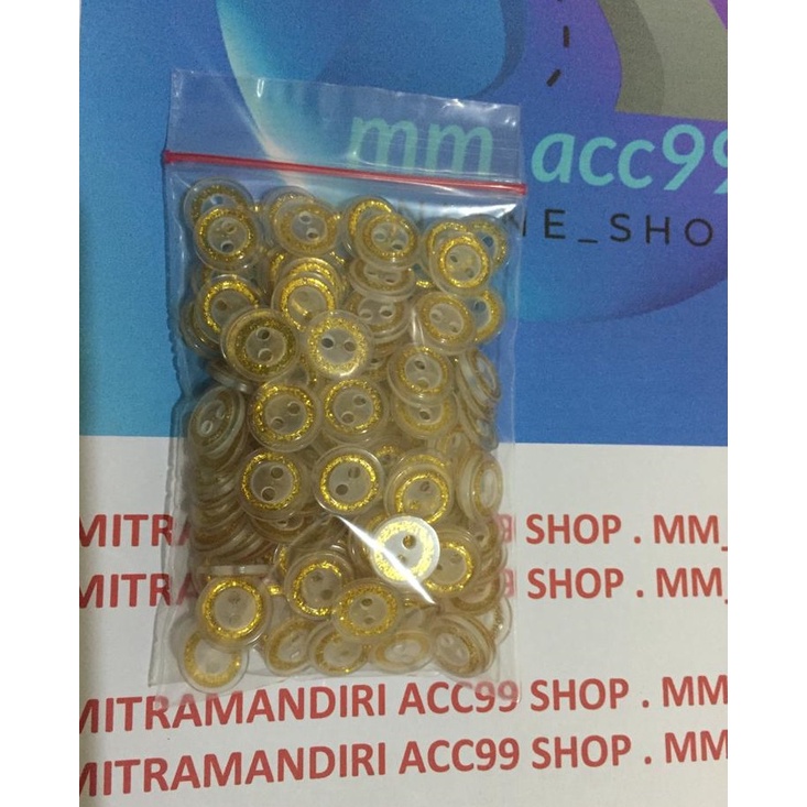 144PCS Kancing Baju 4 Lubang Putih Transparant List gold/Hem/Kemeja 11mm/1,1cm/18L