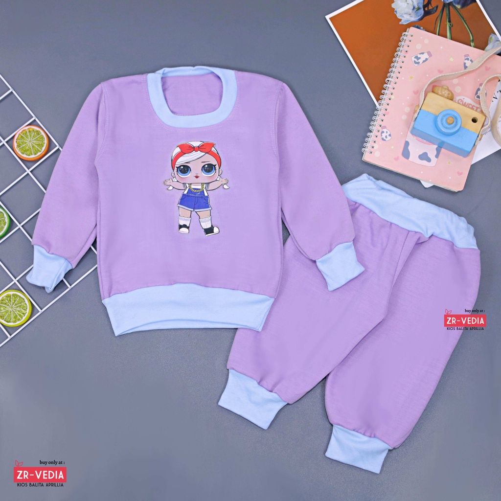 Setelan Cookie uk 1-2 Tahun / Baju Lengan Panjang Set Sweater Karakter &amp; Jogger Anak Cewek DOLL Celana Bahan Adem ZR Vedia