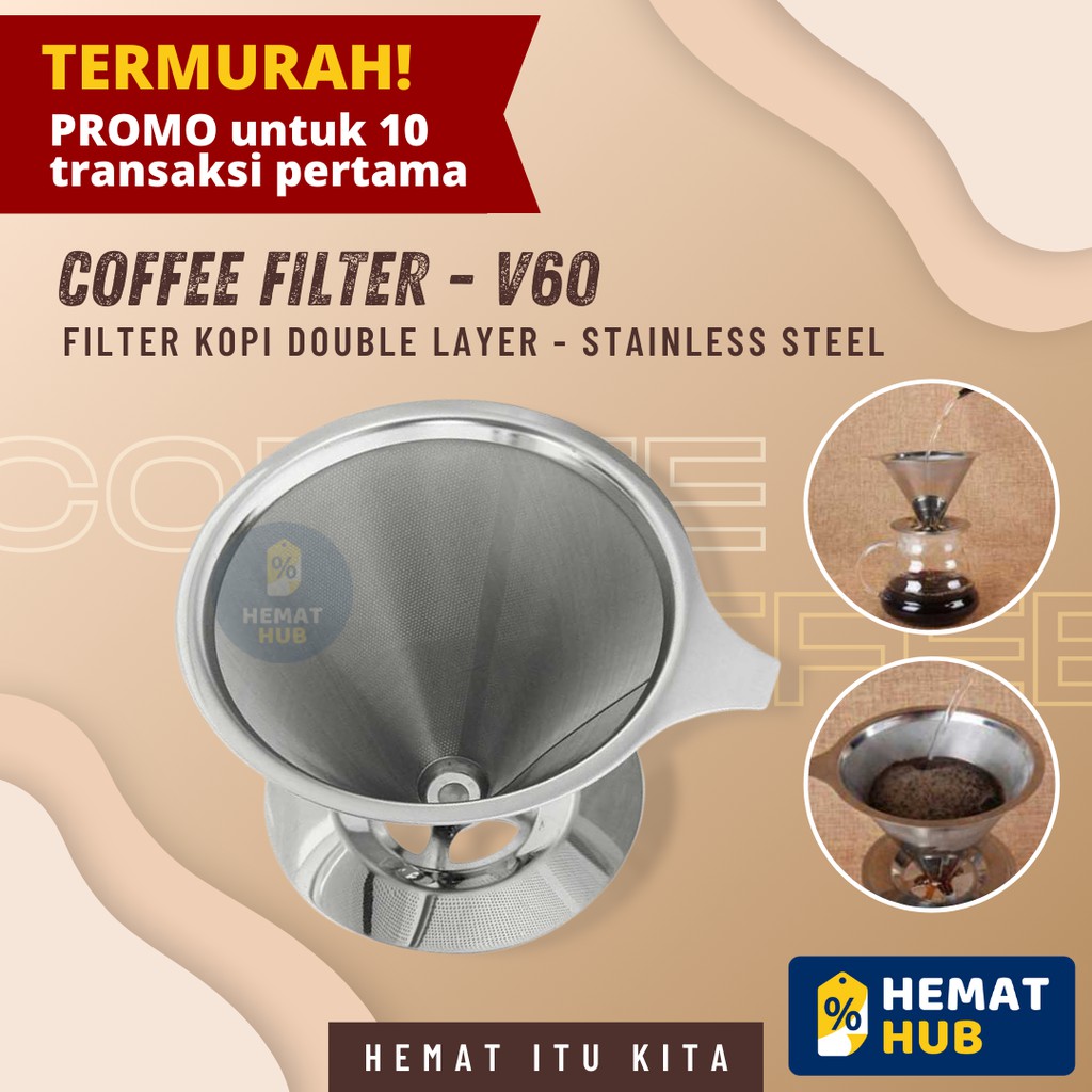 V60 Dripper Set Stainless Steel Paperless Coffee Filter Peralatan Alat  Penyaring Drip Kopi Manual