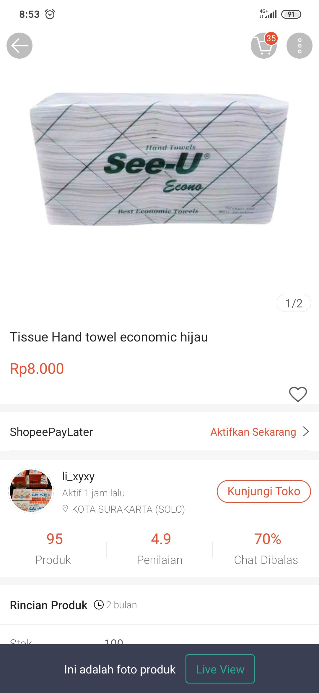 Tissue Hand Towel Economic Hijau