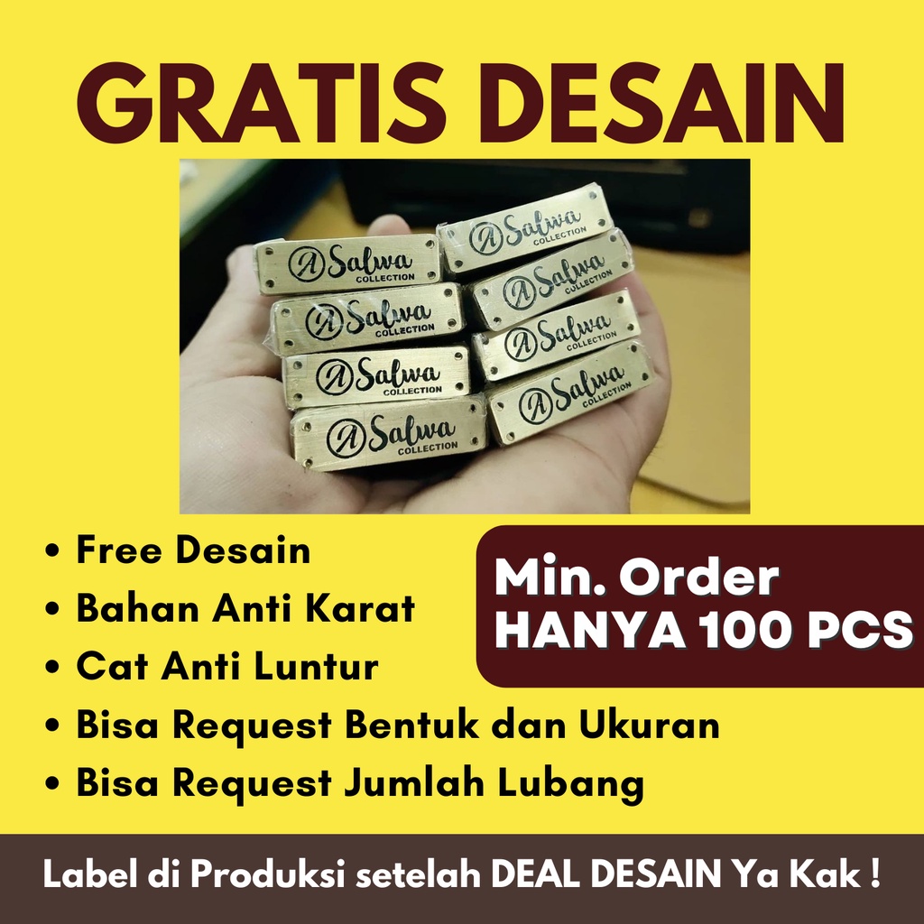 [GRATIS ONGKIR] PLAT LABEL UNTUK MERK BRAND GAMIS HIJAB JILBAB KERUDUNG CUSTOM STAINLESS KUNINGAN