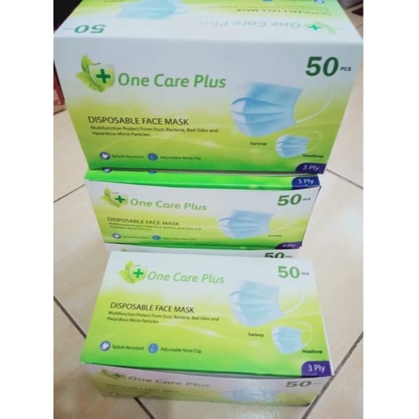 Masker ONE CARE PLUS 3 Ply Biru Earloop