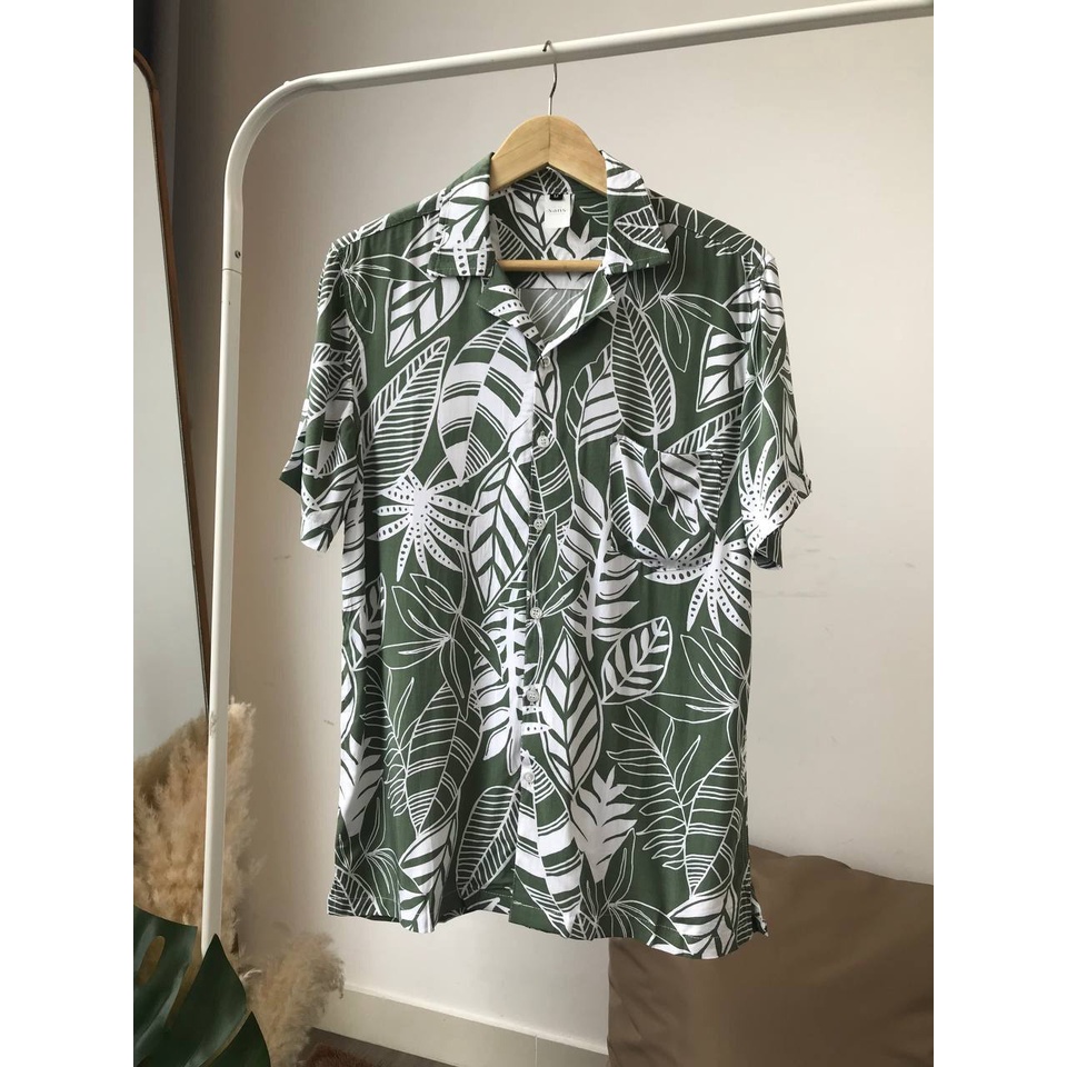 Baju Pantai Pria Kemeja Hawai Hawaiian Shirt Floral Full Print Tropical Motif Bunga