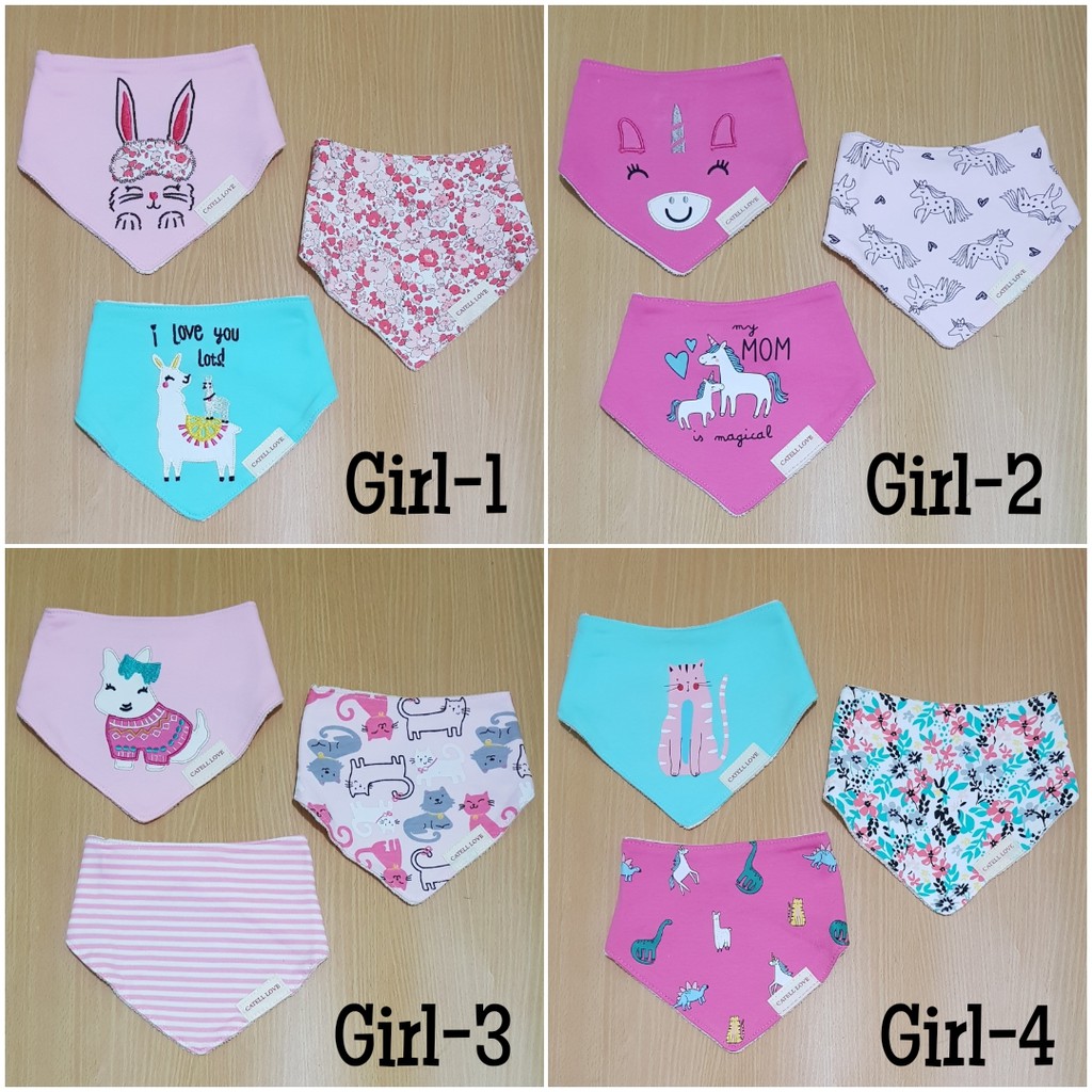 3 pcs Slaber segitiga bibs catell love celemek lap iler bayi