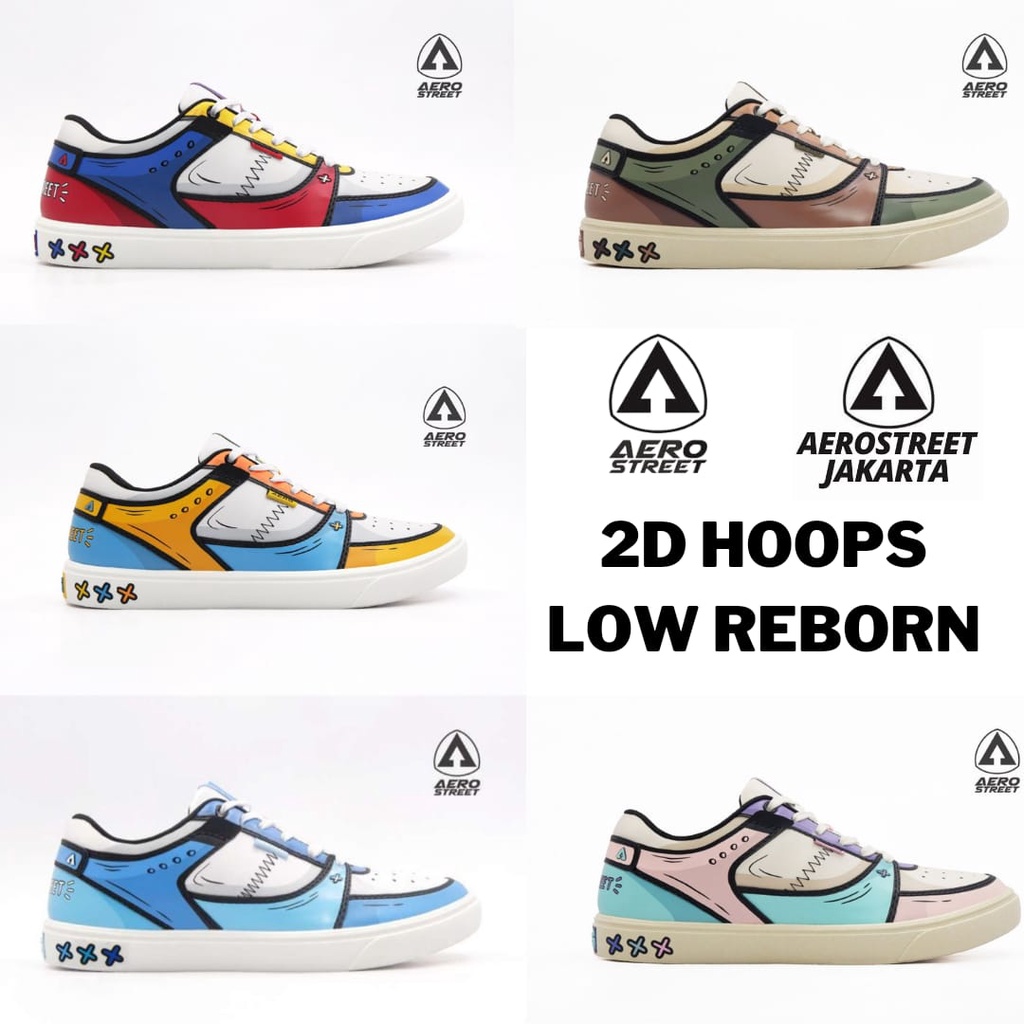 [ORIGINAL] Aerostreet 2D Hoops Low Reborn Series Merah Biru / Biru Muda Kuning / Putih Biru Muda / K