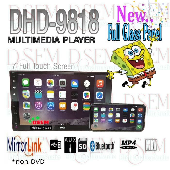 Double Din DHD-9818 MP5 Mirrolink Head Unit Tape mobil DHD No DVD