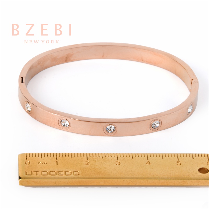 Bzebi Gelang Bangle Titanium Steel Hias Berlian Imitasi Warna Rose Gold / Silver 994