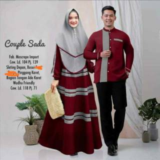  Couple  gamis baju  koko lengan  panjang  sada matt moscrepe 