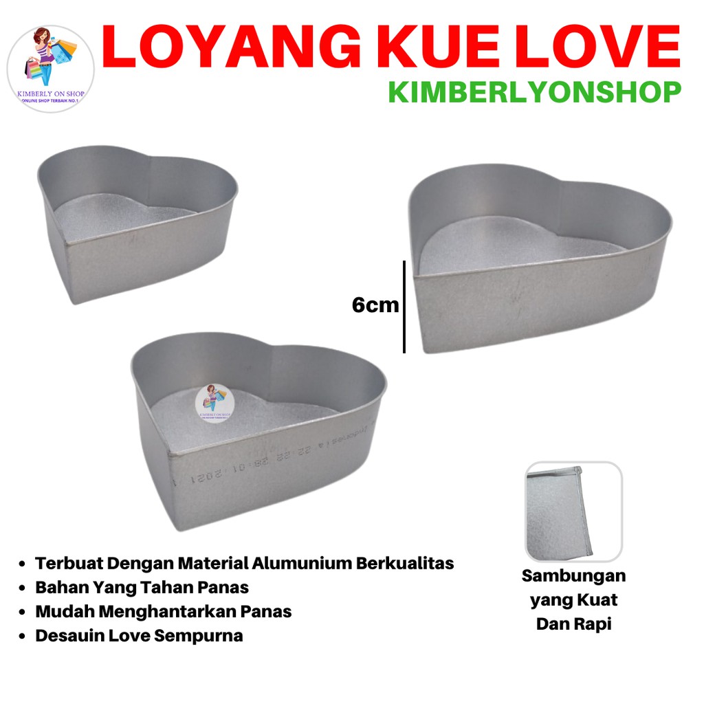 Kimberlyonshop Loyang Cetakan Kue Love Hati 1 Set 3pcs Bahan Alumunium
