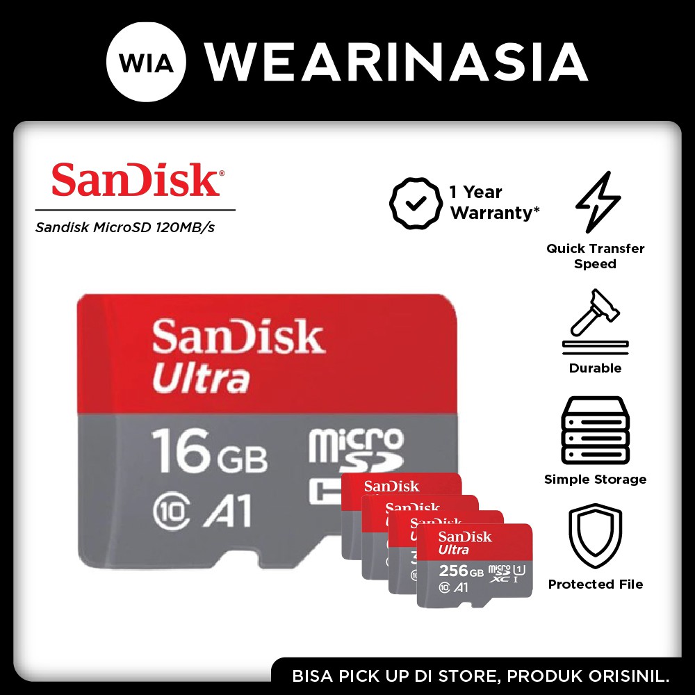 Sandisk Micro SD 120mbps 32/64/128/256 GB Kartu Memory HP Original