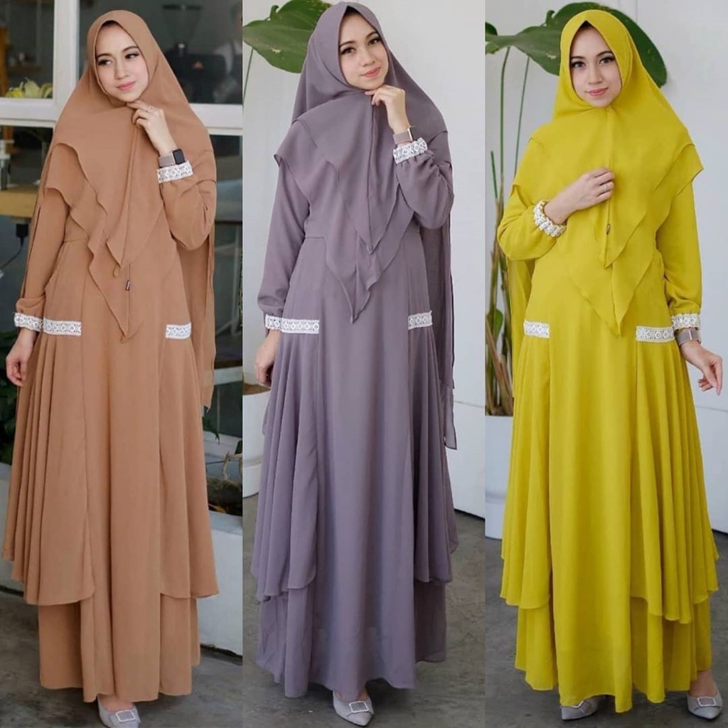 Mayara Syar'i Set / Gamis+Khimar / Gamis Syari Set / Gamis Ceruty Premium / Gamis Syari Wanita / Gam