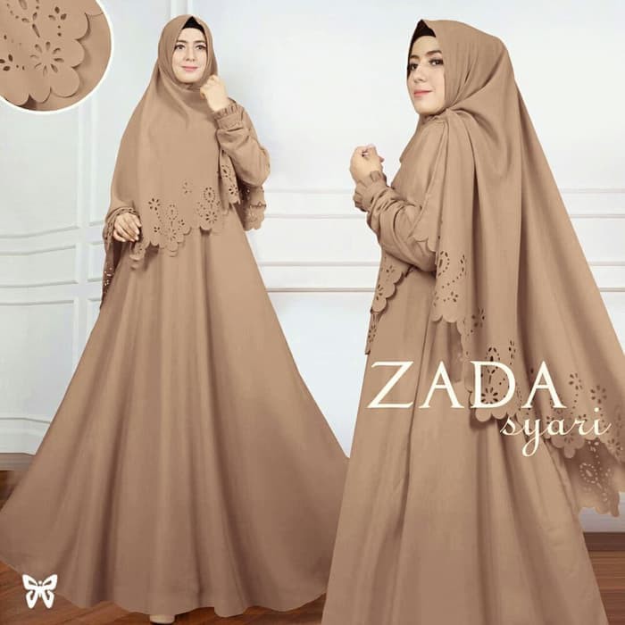 ( Rahma Set Syari 3 Ukuran) Grosir Bandung | Gamis Syari Jumbo  OP629  Laser Zada - Cokelat Muda