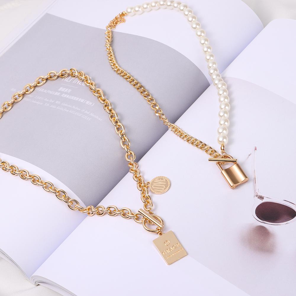 Nanas Multilayer Kalung Wanita Chunky Golden Coin Chain Choker