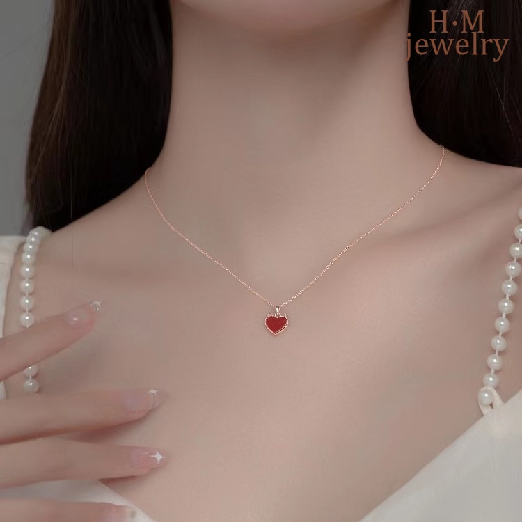 Kalung Collarbone Bentuk Hati Warna Merah