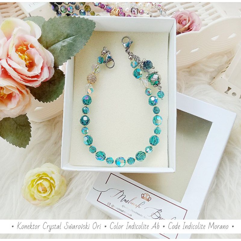 Konektor Masker Bahan Kristal Swarovs Ori 8mm mix 6mm / Indicolite morano