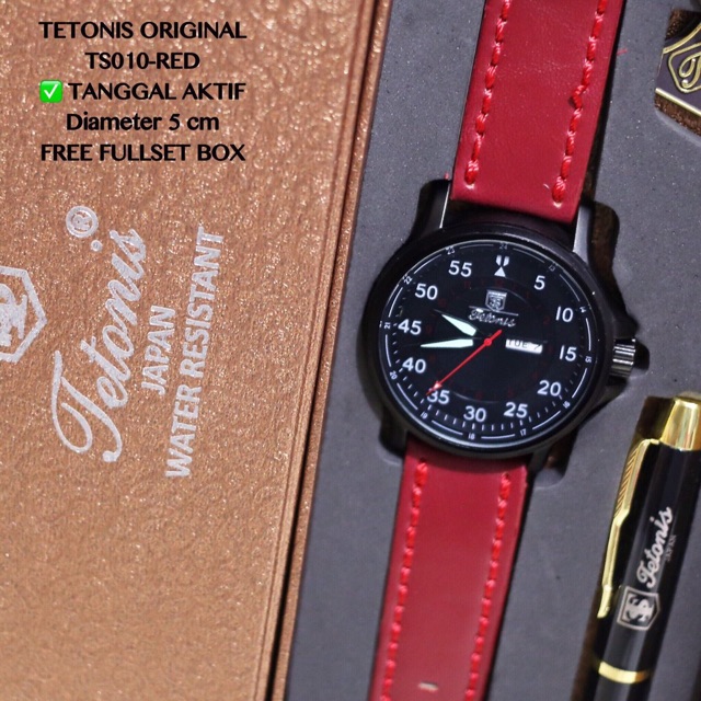 Jam tangan pria ORIGINAL TETONIS fullset tali kulit tanggal dan hari aktif premium TS