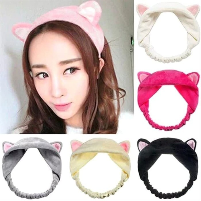 BANDO BANDANA RAMBUT KOREA HEAD BAND MOTIF KUCING UNTUK CUCI MUKA MAKEUP FASHION