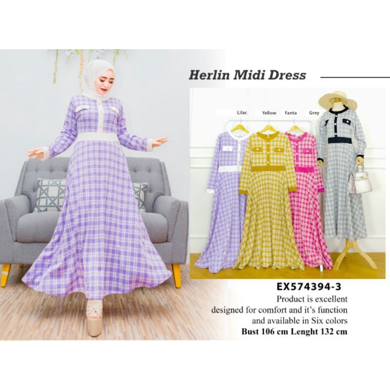 Herlin Midi dress bahan kaos burberry +knit original by Extu