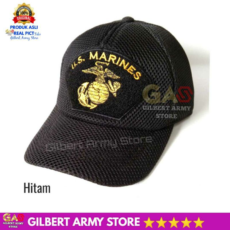 Topi Us Marines Marinir Jaring Hitam Logo Bordir Gilbert Army Store Keren Hat Distro