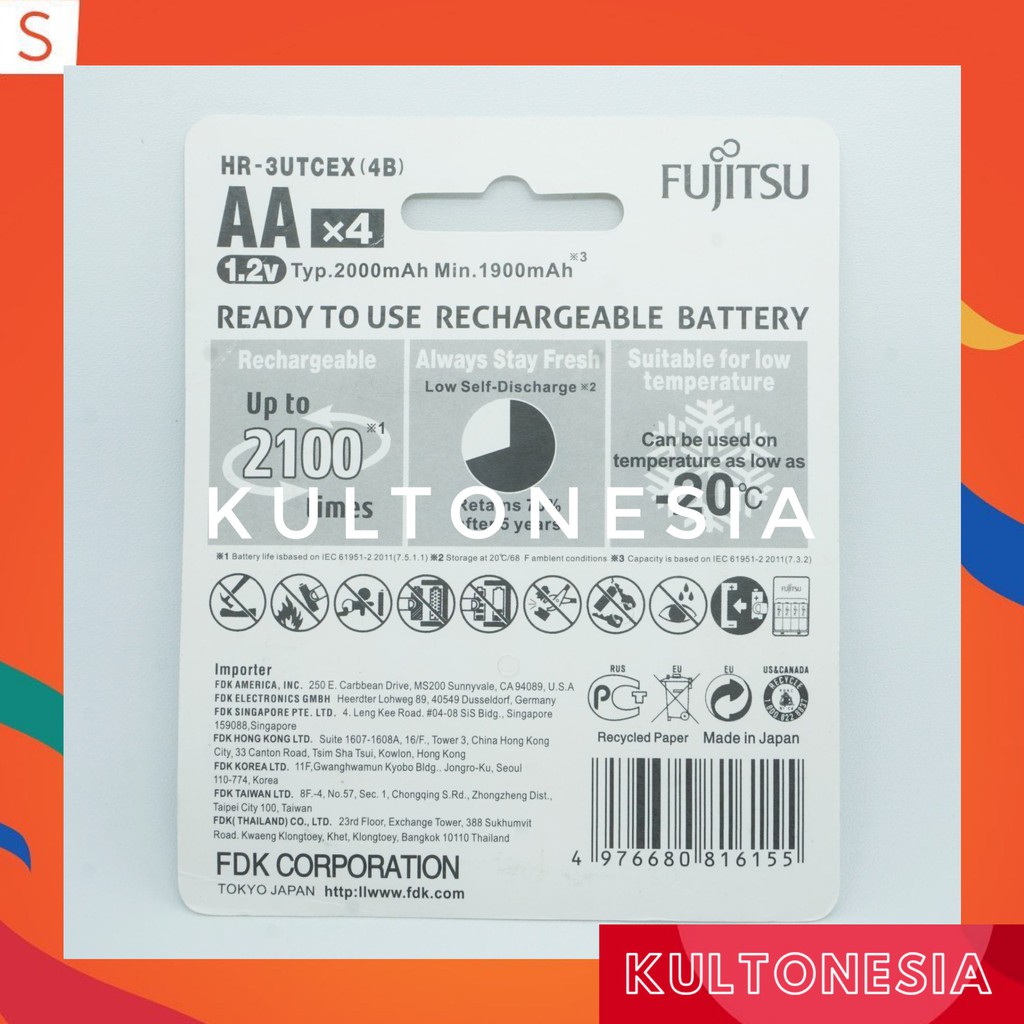 Baterai Fujitsu 1900mAh Recharger AA Fujitsu Baterai Cas Fujitsu