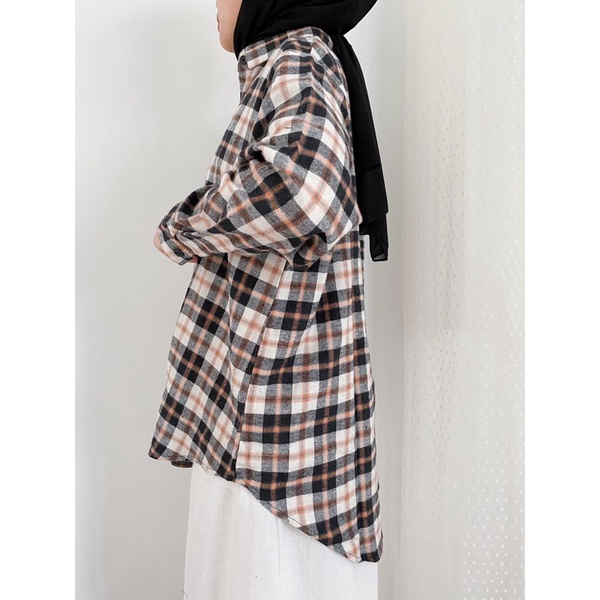 Bymeldev Kemeja Oversized 100% Bahan Flanel Motif Kotak Kotak