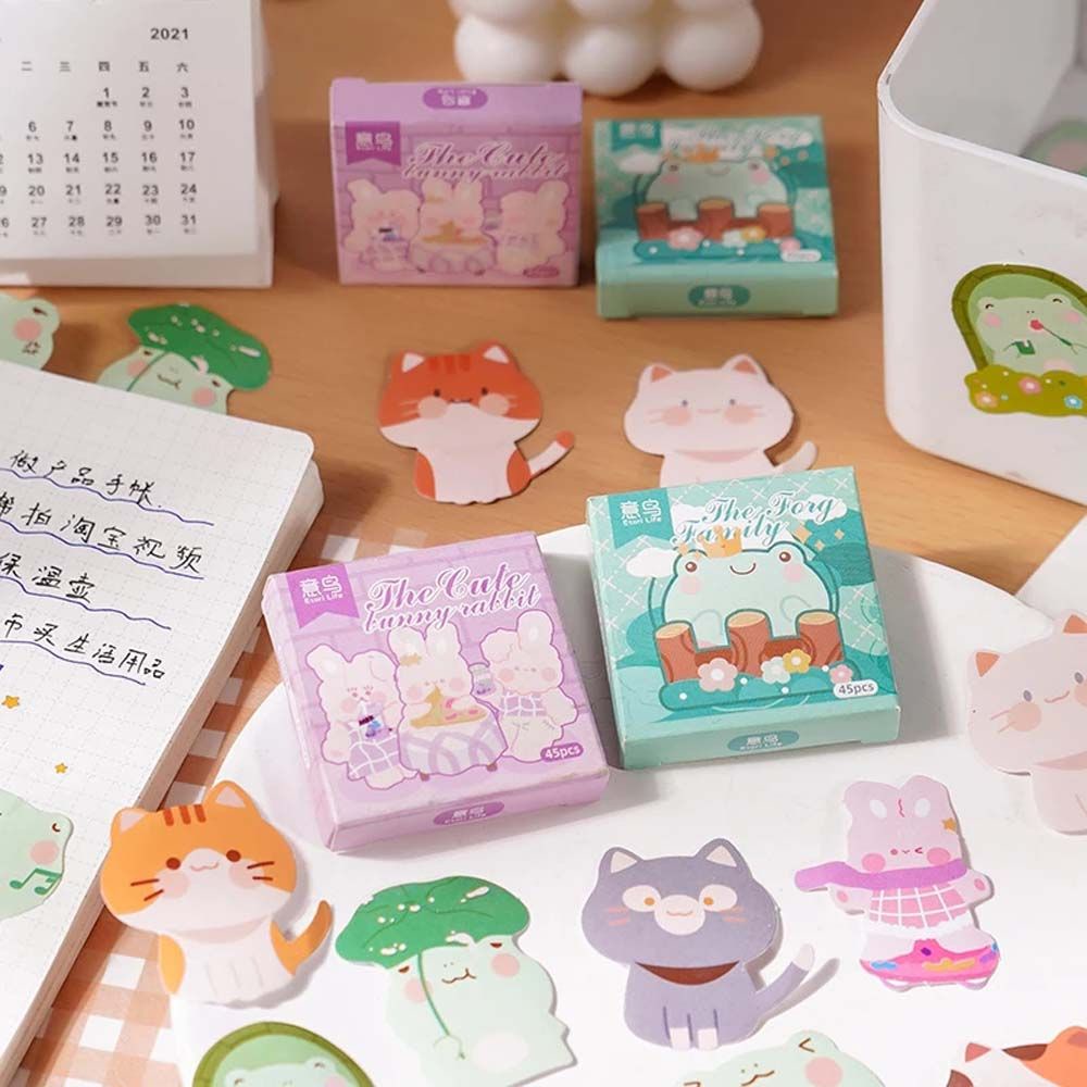 45pcs / Pak Stiker Label Desain Hewan Kelinci Kawaii Untuk Dekorasi Diary / Scrapbook / Jurnal / Album Anak