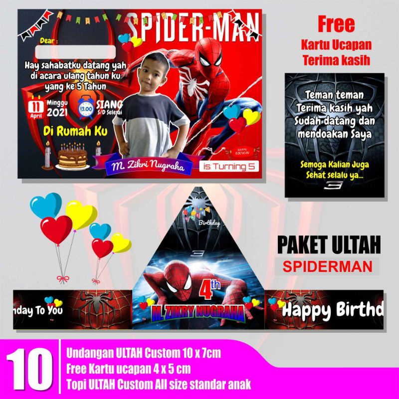 Jual Undangan ulang tahun Spiderman / Paket Ulang tahun anak Custom