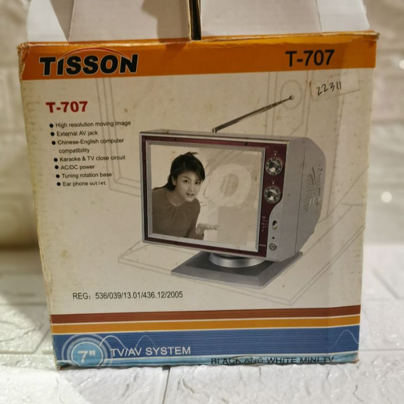 MINI VINTAGE TV BLACK WHITE TISSON T707 TELEVISI HITAM PUTIH JADUL KECIL AV JACK KARAOKE AC DC MURAH