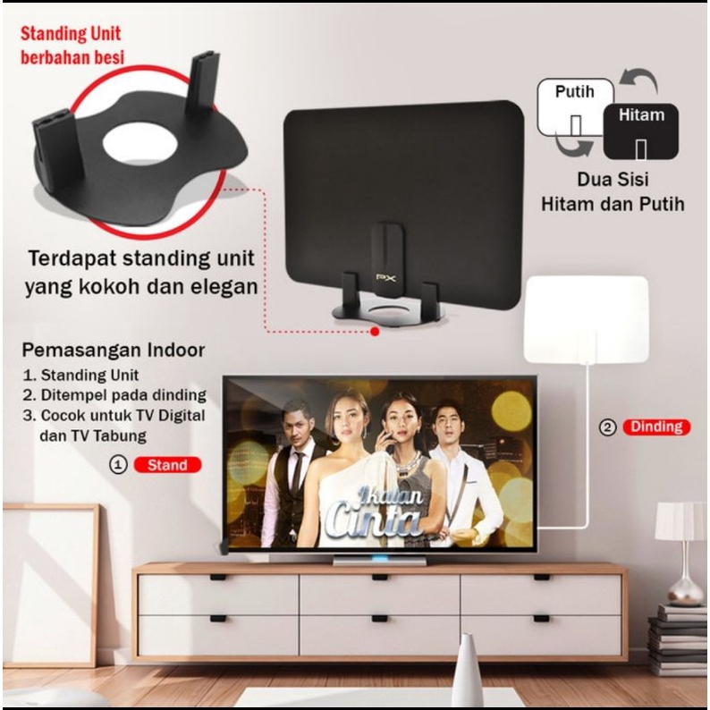 Antena TV Digital Analog Indoor Dinding DVB T2 + Booster PX UDA -3000A