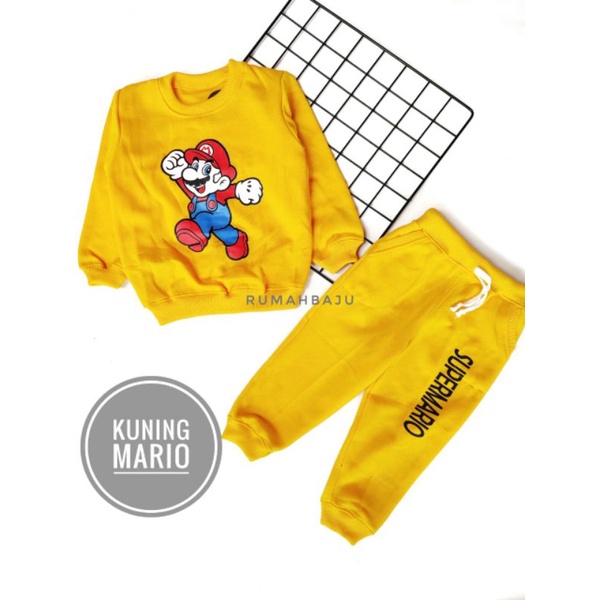 SETELAN SPORT KARAKTER / SETELAN ANAK CEWEK-COWOK-Kuning mario