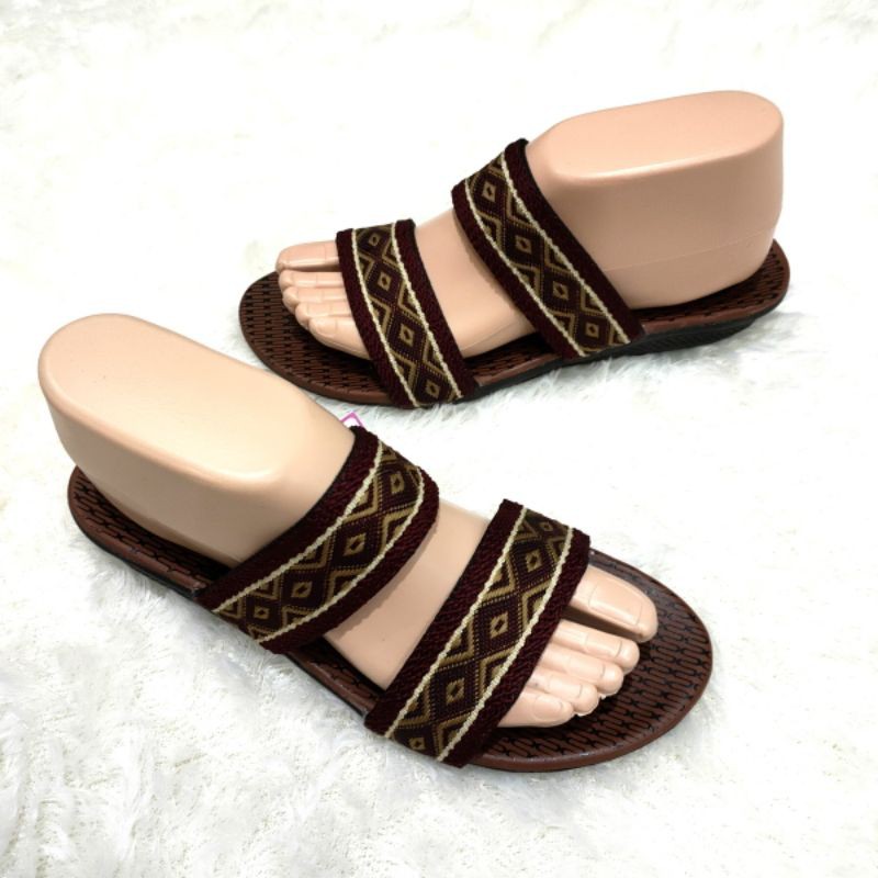 Sandal wanita murah ban 2 batik dan renda Felonie MRK  02 turki rajut