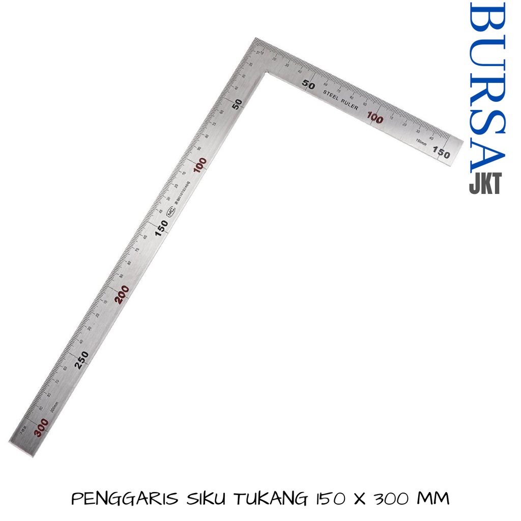 PENGGARIS SIKU 90 DERAJAT STAINLESS STEEL 15OMM X 30 CM ALAT PERTUKANGAN DUA SISI PRESISI