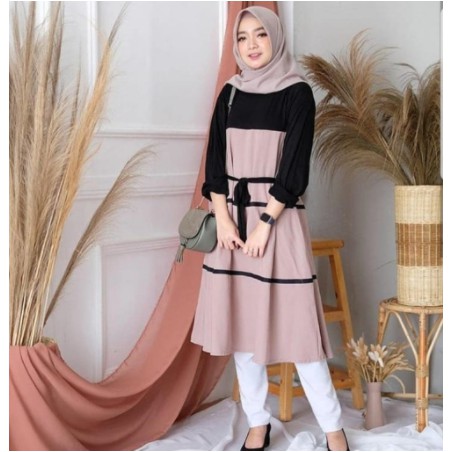 BAJU ATASAN TUNIK MUSLIM WANITA PAKAIAN WIZZY TUNIC LINEN POLOS KEKINIAN BUMIL BUSUI TERBARU 2020