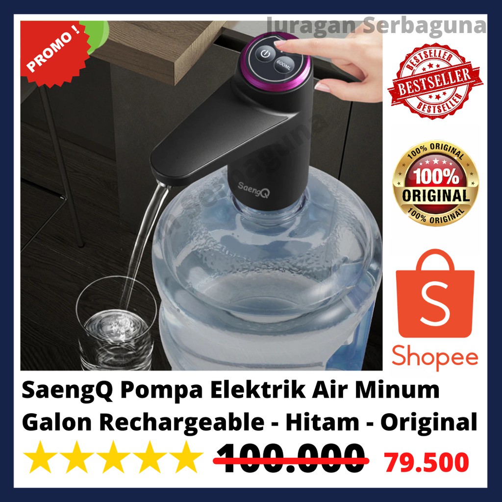 SaengQ Pompa Elektrik Air Minum Galon Rechargeable - Hitam - Original