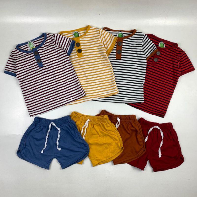 setelan stripes button pendek setelan anak pineapple kids