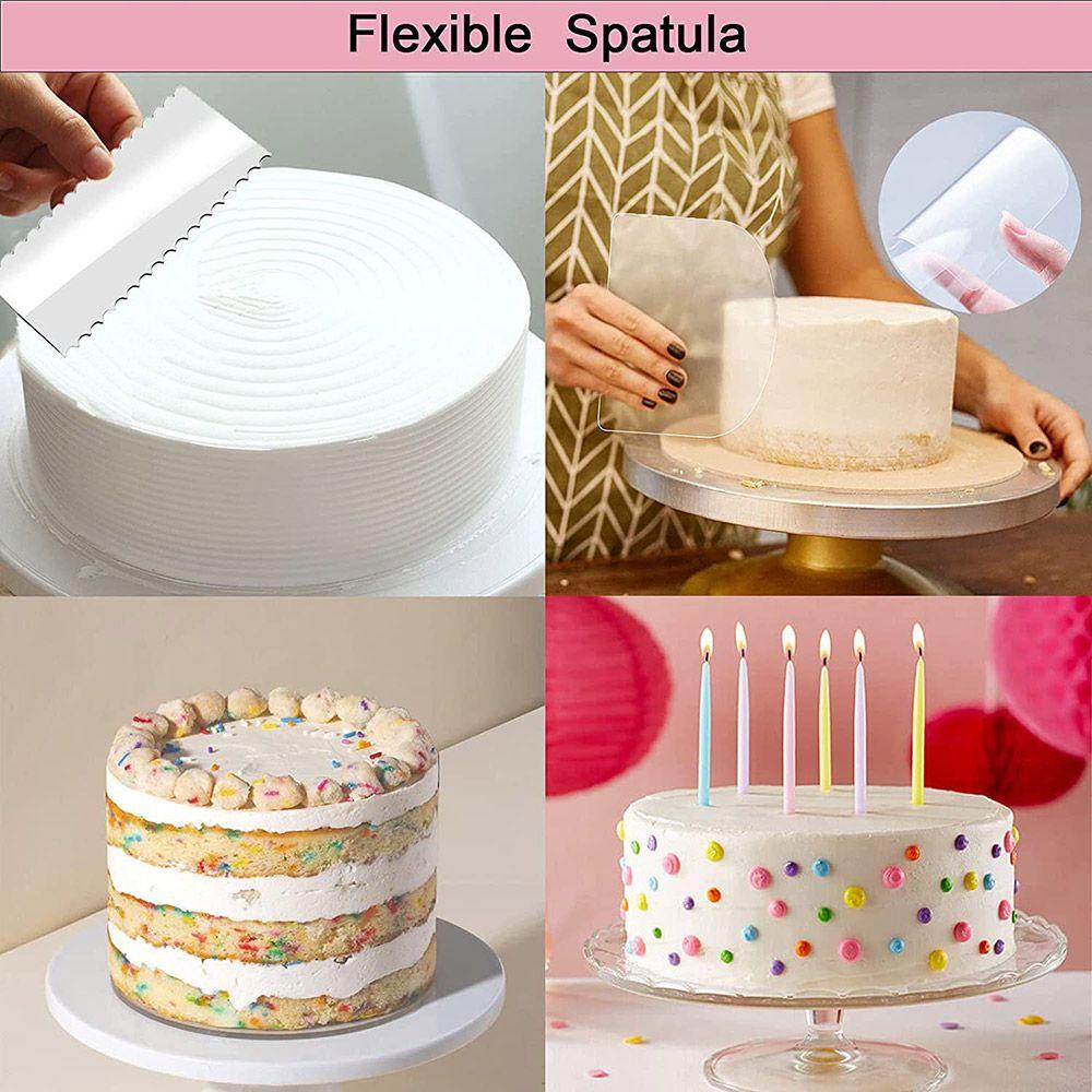 Top 8pcs Scraper Kue Set Cetakan Kue Cake Trim Pastry Cutter Alat Penghalus Akrilik Bening Transparan