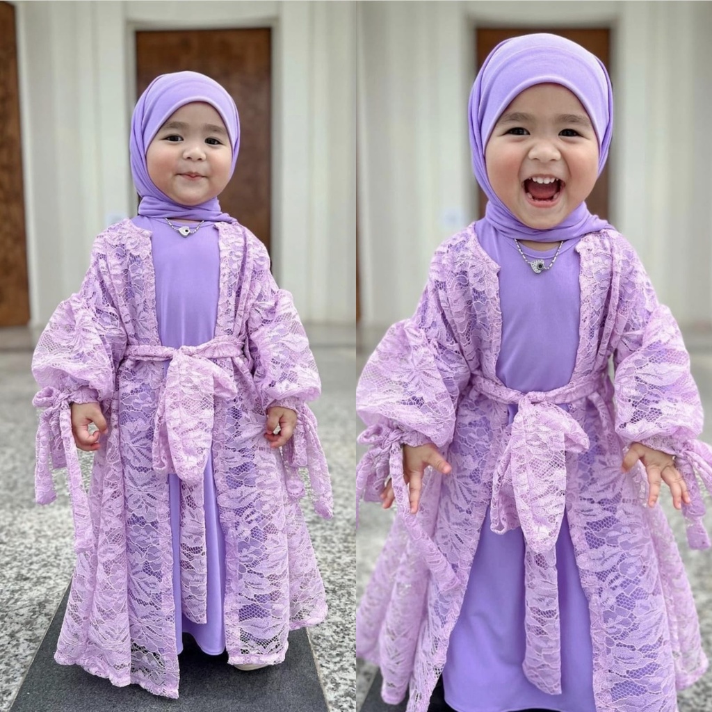 RUFITA KID FASHION PAKAIAN ANAK PEREMPUAN DRESS GAMIS MAXY 2IN1 OUTER CARDI BRUKAT MS