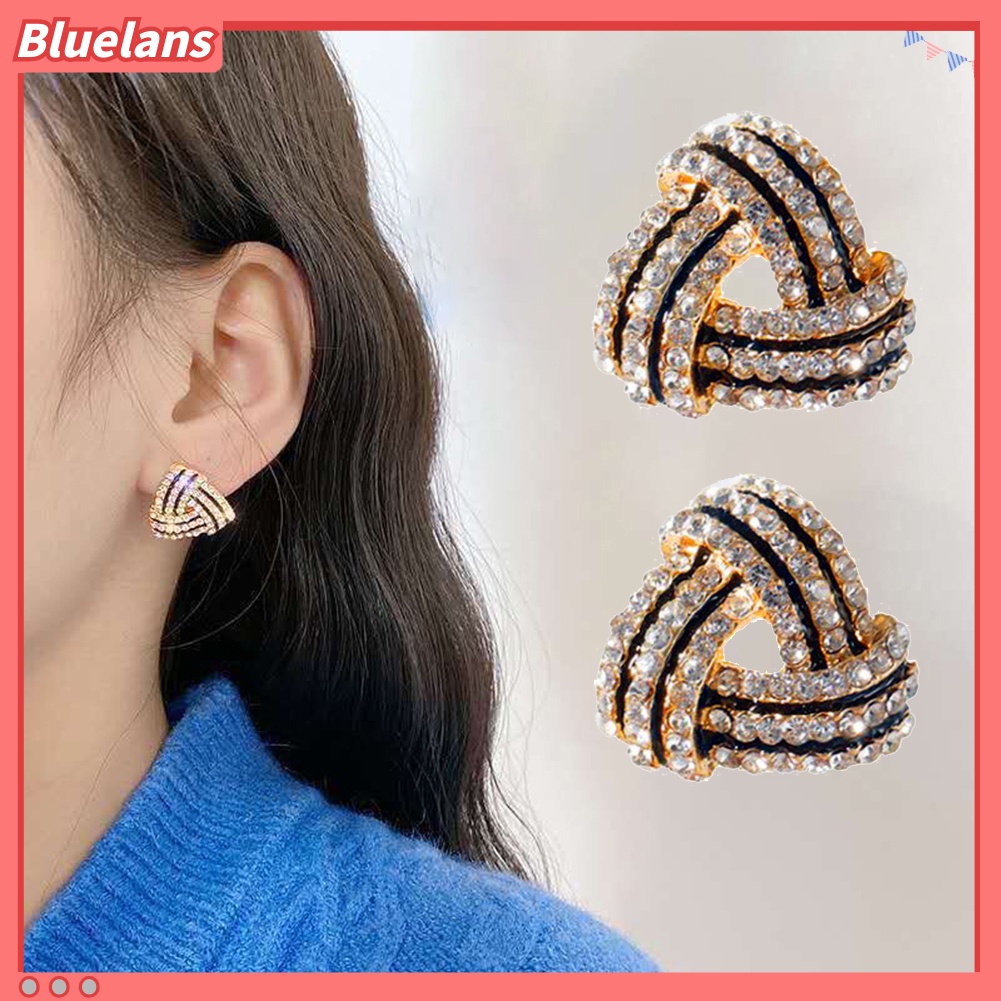 Bluelans Anting Stud Bentuk Segitiga Aksen Berlian Imitasi Untuk Wanita