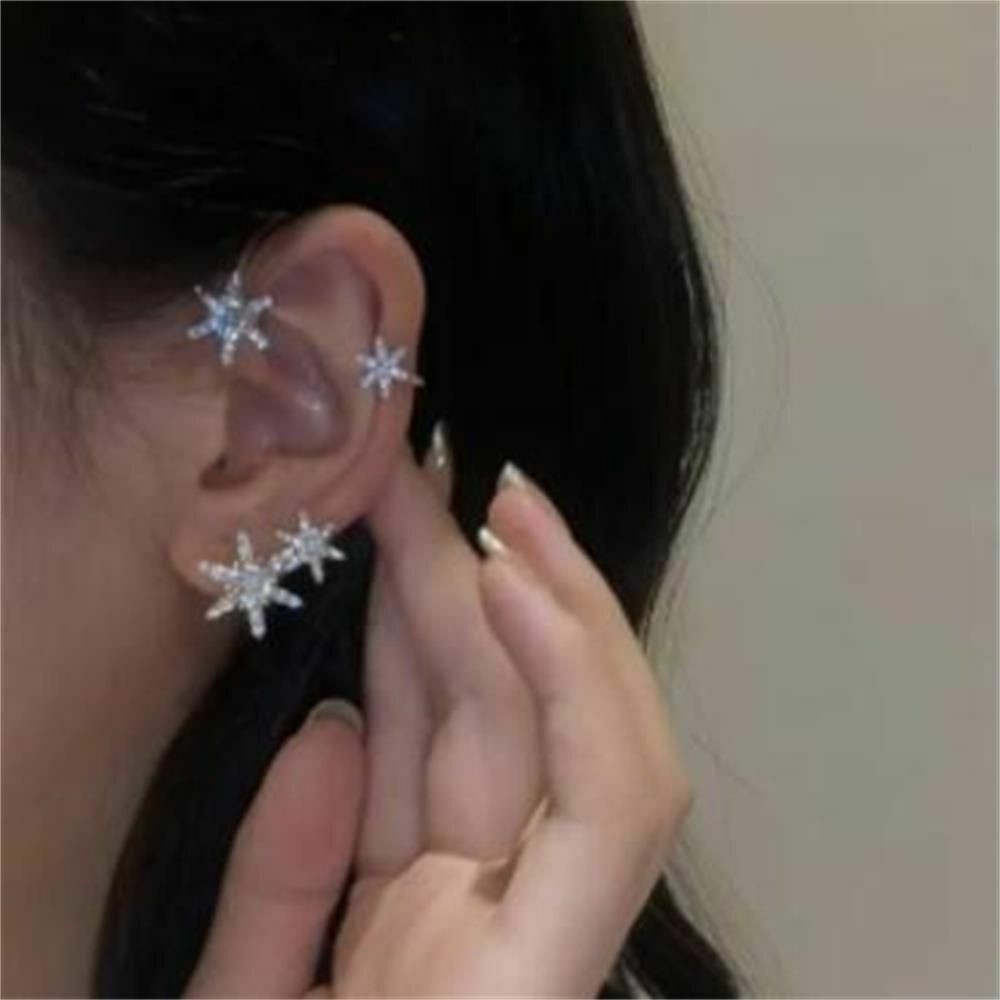 1pc Anting Klip Tanpa Tindik Bentuk Snowflake Untuk Wanita