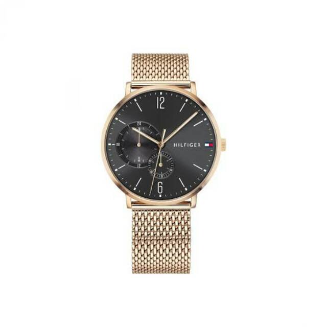 tommy hilfiger black and gold watch