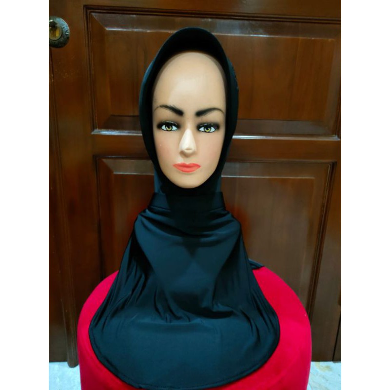 jilbab hitam polos tali logo kowad