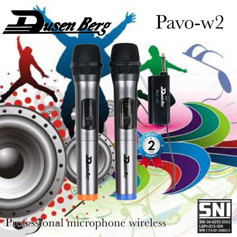 Mic Wireless karaoke Dusenberg Pavo W2 , 2 Microphone Jarak Jauh