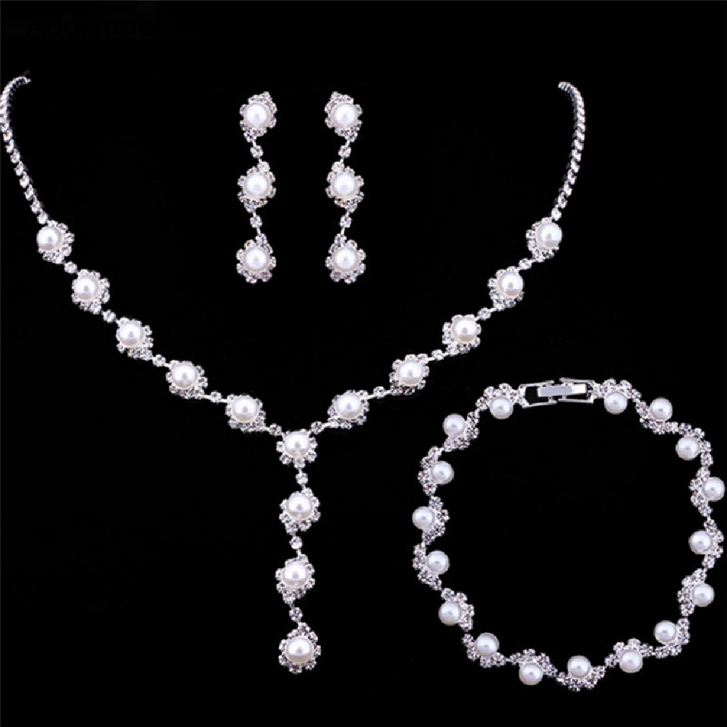 (AdornmentNo1) Set Kalung + Gelang + Anting Gantung Tusuk Aksen Kristal Untuk Perhiasan Pengantin Wanita