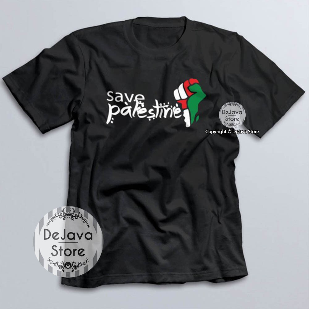 Kaos Dakwah Islami Save Palestine Baju Distro Santri Muslim Tshirt Atasan Murah Populer | 072-HITAM