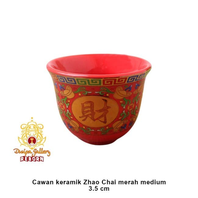 Cangkir sembahyang/ Altar/ Puja keramik Zhao chai merah small