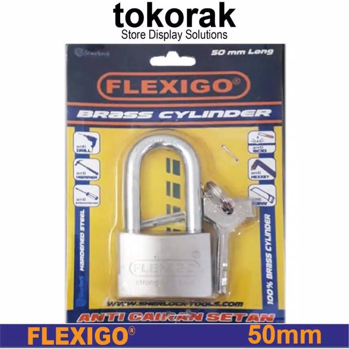 GEMBOK BRASS 50MM PJG FLEXIGO SHERLOCK ANTI CAIRAN POTONG PALU TOKO