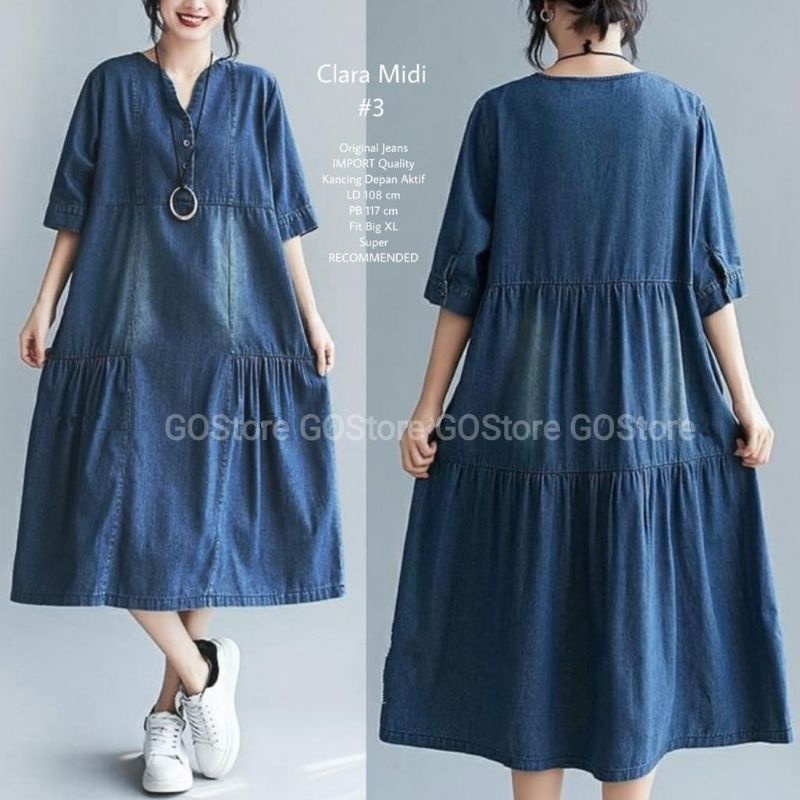 Clara Midi Dress Denim Gamis Jeans Terbaru Best Seller