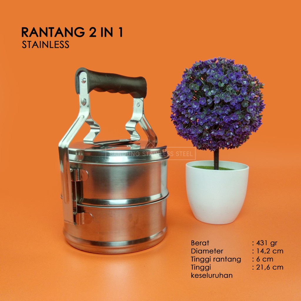 Rantang stainless 2 susun diameter 14cm tempat bekal makan lunch box