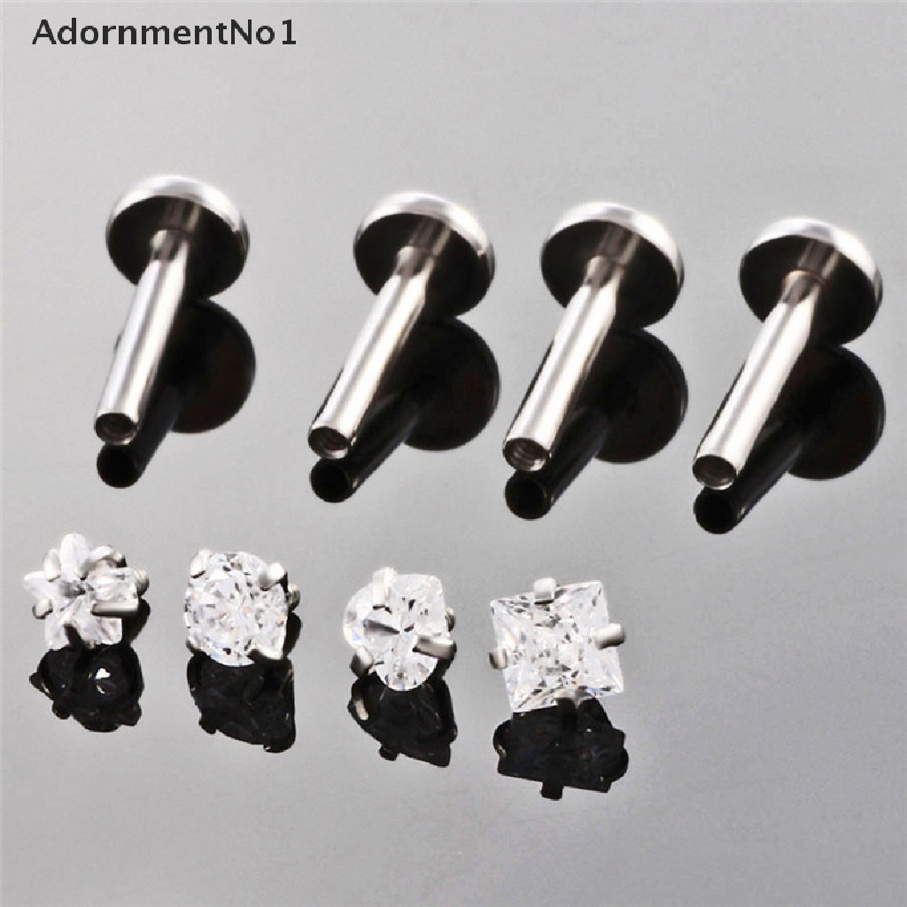 (AdornmentNo1) 4pcs / Set Anting Tindik Bibir / Tulang Rawan Telinga 16G Hias Kristal Untuk Wanita