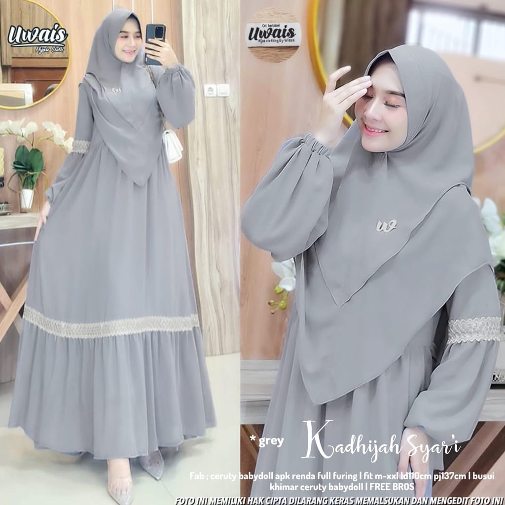 Gamis Syari Terbaru Khimar 2 Layer Khadijah Syari Ceruty Babydoll Setelan Wanita Jumbo Baju Muslim Wanita Gamis Pesta